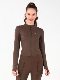 Stand Collar Jacket (Option: Brown-L)